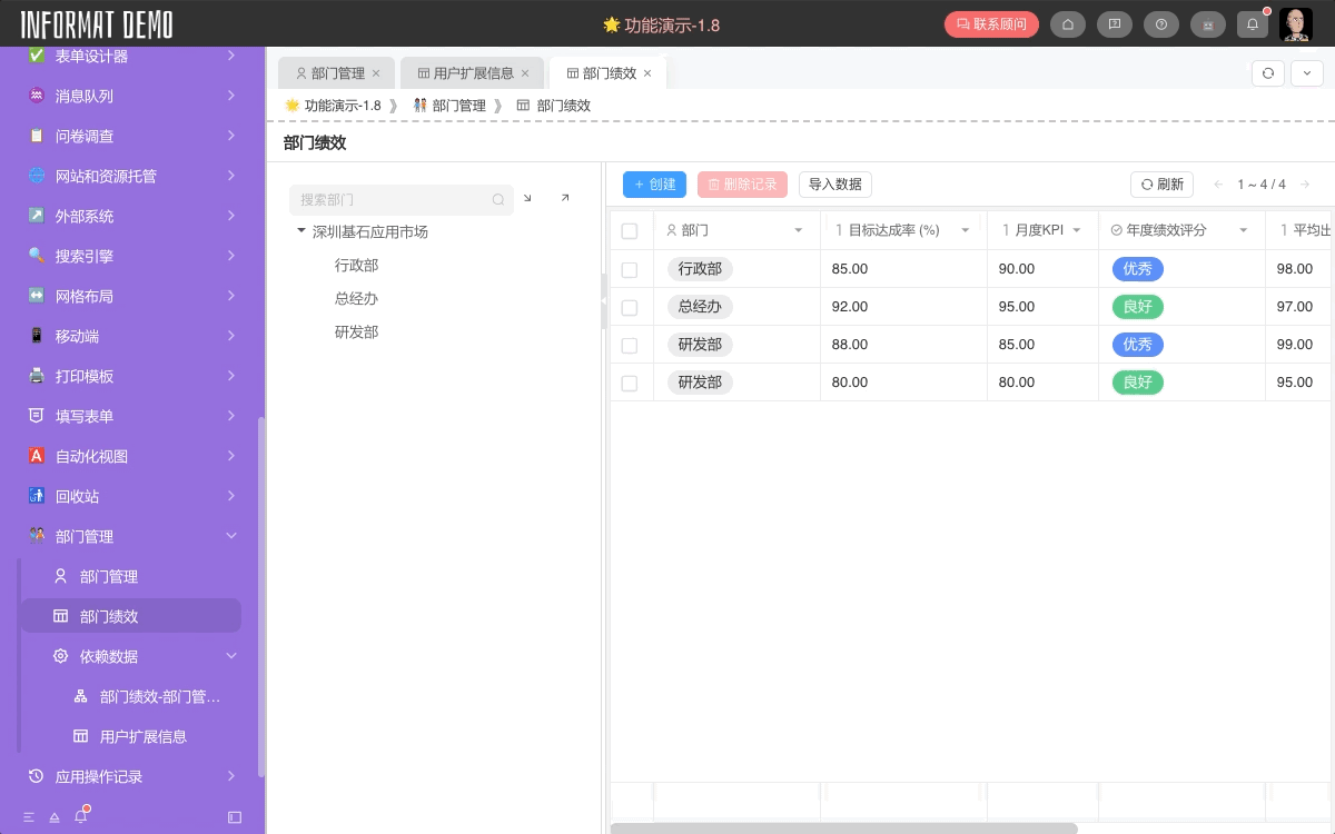 部门管理左树右表-效果图